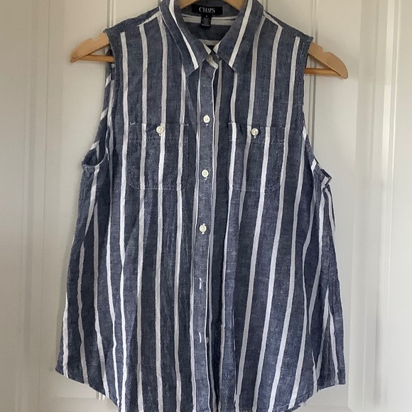 Chaps Petite Striped Linen Blend Sleeveless blouse - Picture 1 of 5